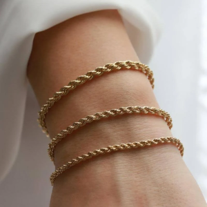 Miabella 18K Gold Over Sterling Silver Italian 2mm, 3mm Diamond-Cut Braided Rope Chain Bracelet for Men Women, Solid 925 Made in Italy