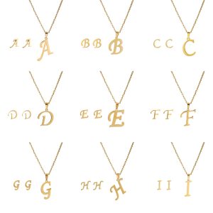 Letter Necklace Set Necklace with Earrings Gold Stainless Steel Jewelry Set