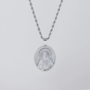 RN002 18K Gold Plated Flat Mariner/Marina 060 3MM Chain Necklace With Virgin Mary Guadalupe Charm Pendant