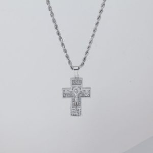 RN003 Crucifix Cross Pendant with Chain Baptism Christian Jewelry Stainless Steel/18K Gold Antique Jesus Necklace, Gift Packed,Length 22"
