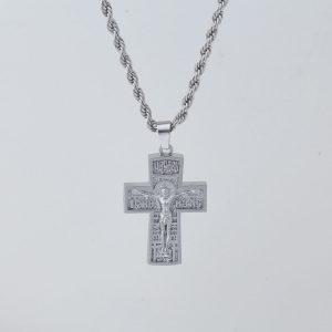 RN004 Crucifix Cross Pendant with Chain Baptism Christian Jewelry Stainless Steel/18K Gold Antique Jesus Necklace, Gift Packed,Length 22"
