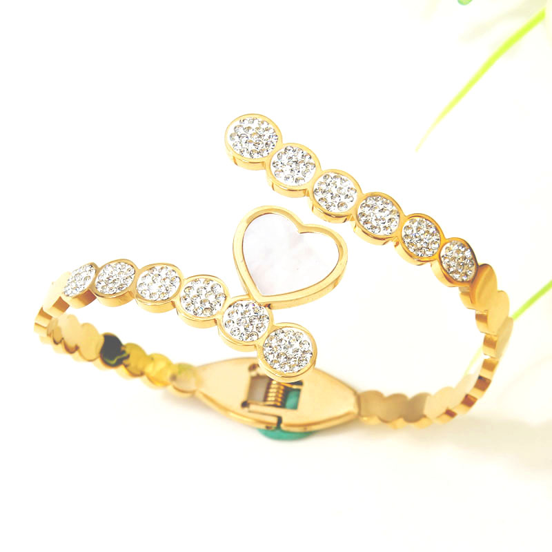 B001 Cute Love Heart Gold Plating Staiess Steel Lucky Cuff Bangles for Women, Ttanh Cute Love Heart Bracelet Wedding Party Charm Bangles Jewelry Gift for Teen Girls - Image 2