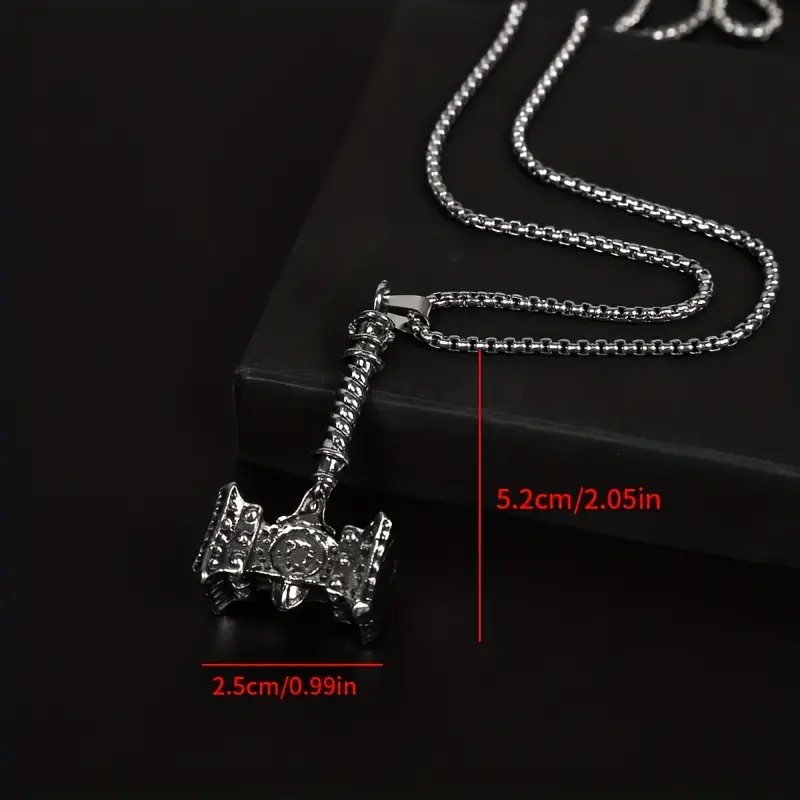 HN007:Hip-Hop Style Necklace,,Thors Hammer Necklace for Women and Men - Image 3