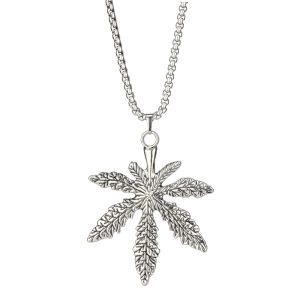 HN011:Hip-Hop Style Necklace, Pure Stainless Steel Hemp Leaf Pendant with 24 inch Chaine Necklace for Women and Men