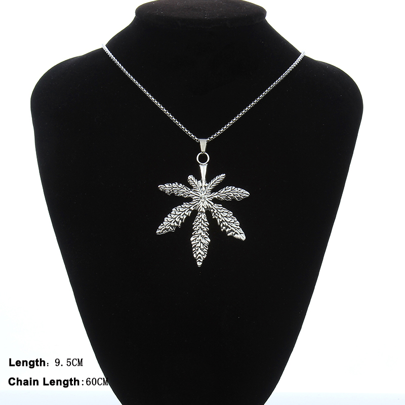 HN011:Hip-Hop Style Necklace, Pure Stainless Steel Hemp Leaf Pendant with 24 inch Chaine Necklace for Women and Men - Image 3