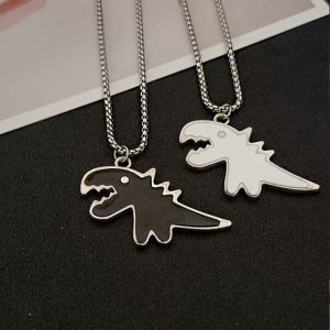 HN016:Hip-Hop Style Necklace, Tiny Animal Dinosaur Pendant Necklace Unique Dragon Charm Necklace for Women and Men