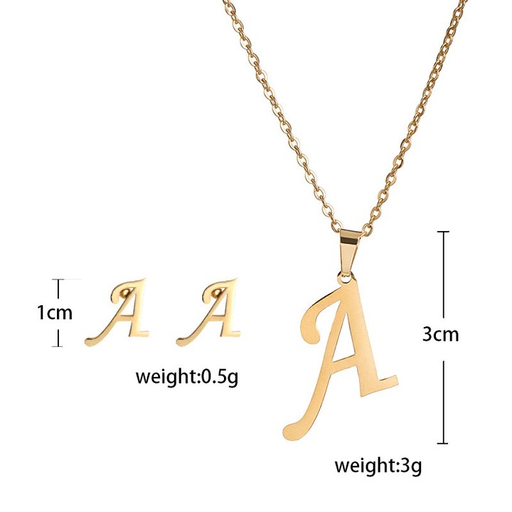 Letter Necklace Set Necklace with Earrings Gold Stainless Steel Jewelry Set - Image 2