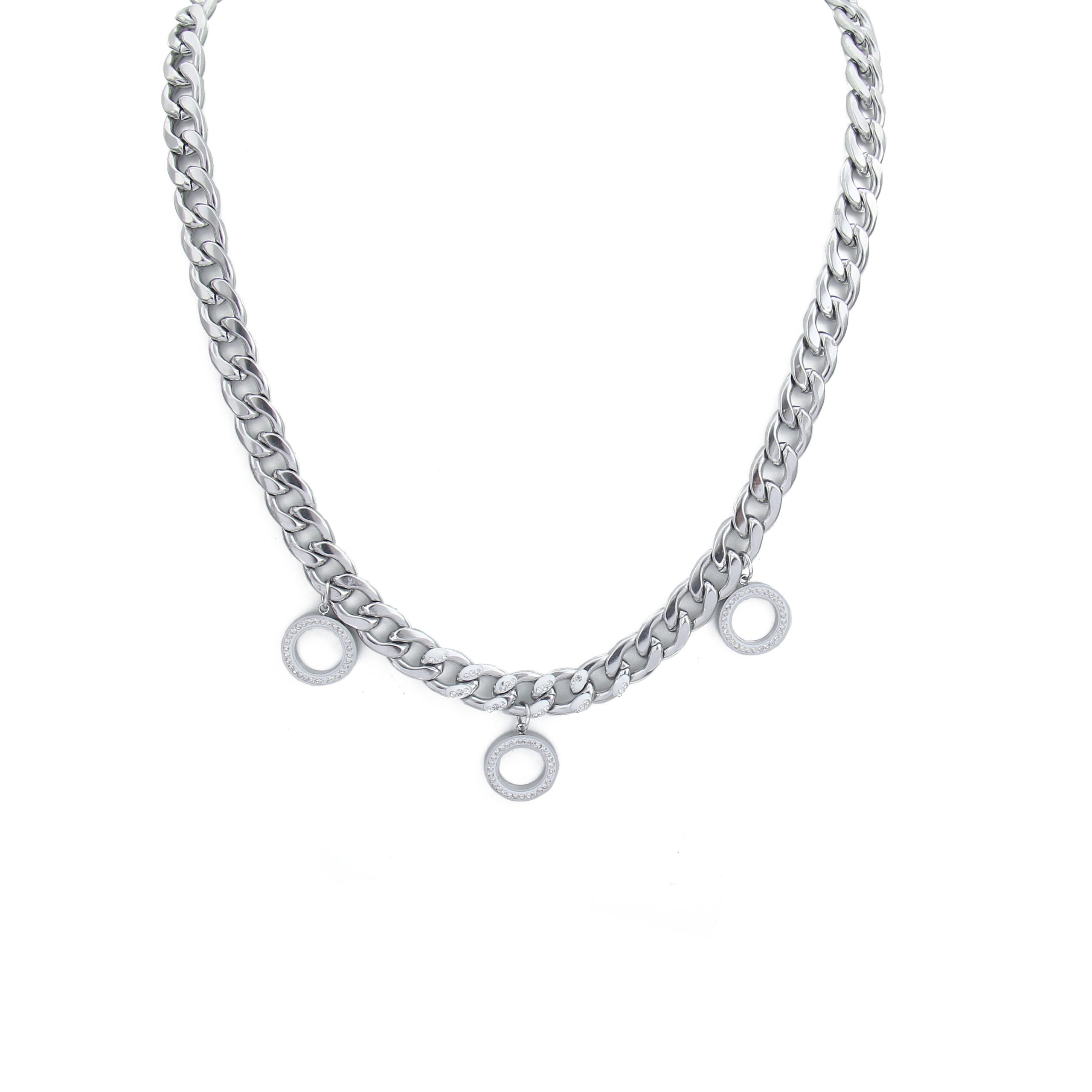 N009:Stainless Steel Circle Pendant Chain Necklace For Women And Men,Color Not Fade, Waterproof
