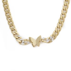N011:Stainless Steel Titanium Butterfly Chunk Necklace For Women And Men, Color Not Fade, Waterproof