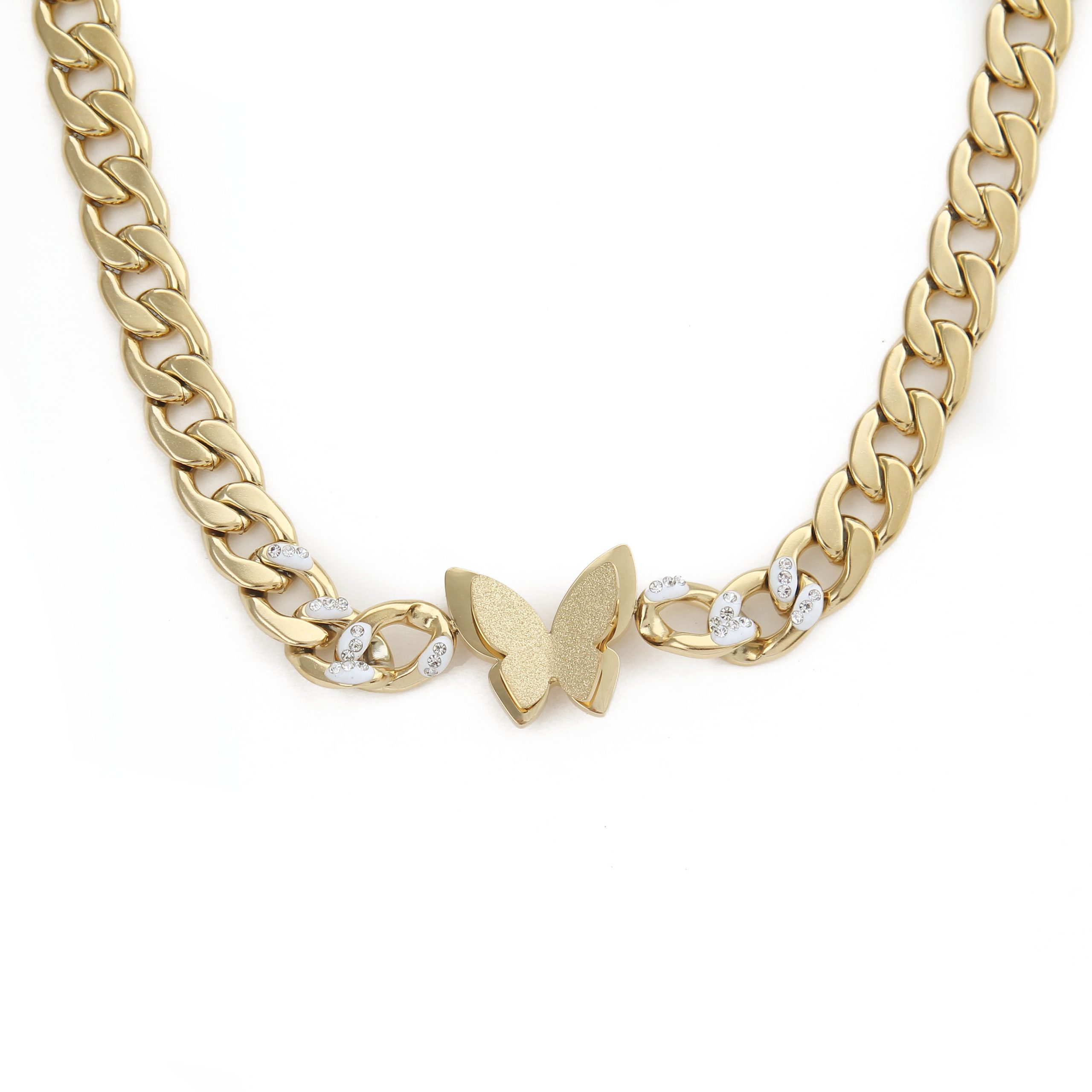 N011:Stainless Steel Titanium Butterfly Chunk Necklace For Women And Men, Color Not Fade, Waterproof