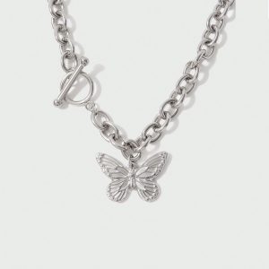 N012:Fashionable Butterfly Pendant Necklace For Girls, Street Style Jewelry For Summer Gift