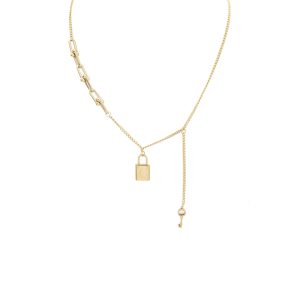 N016:Lock Pendant Stainless Steel Necklace For Women And Men, Color Not Fade, Waterproof