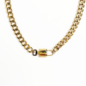 N028:Lock Chunky Style Necklace, Thick Necklace For Women And Men,Color Not Fade, Waterproof