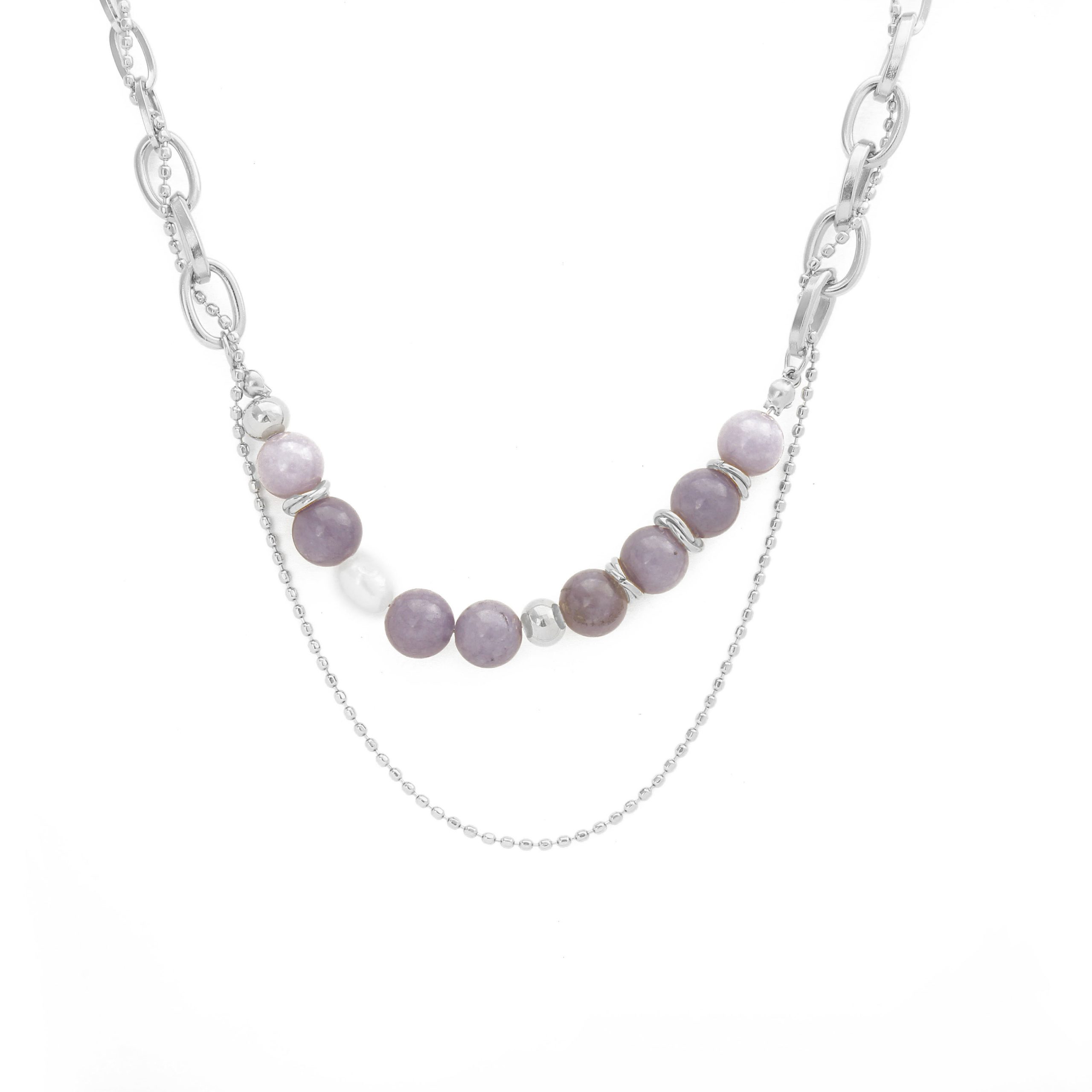 N065:Stainless Steel Titanium Double Layer Nice Purple Stone Collar Necklace For Women And Men, Color Not Fade, Waterproof - Image 2